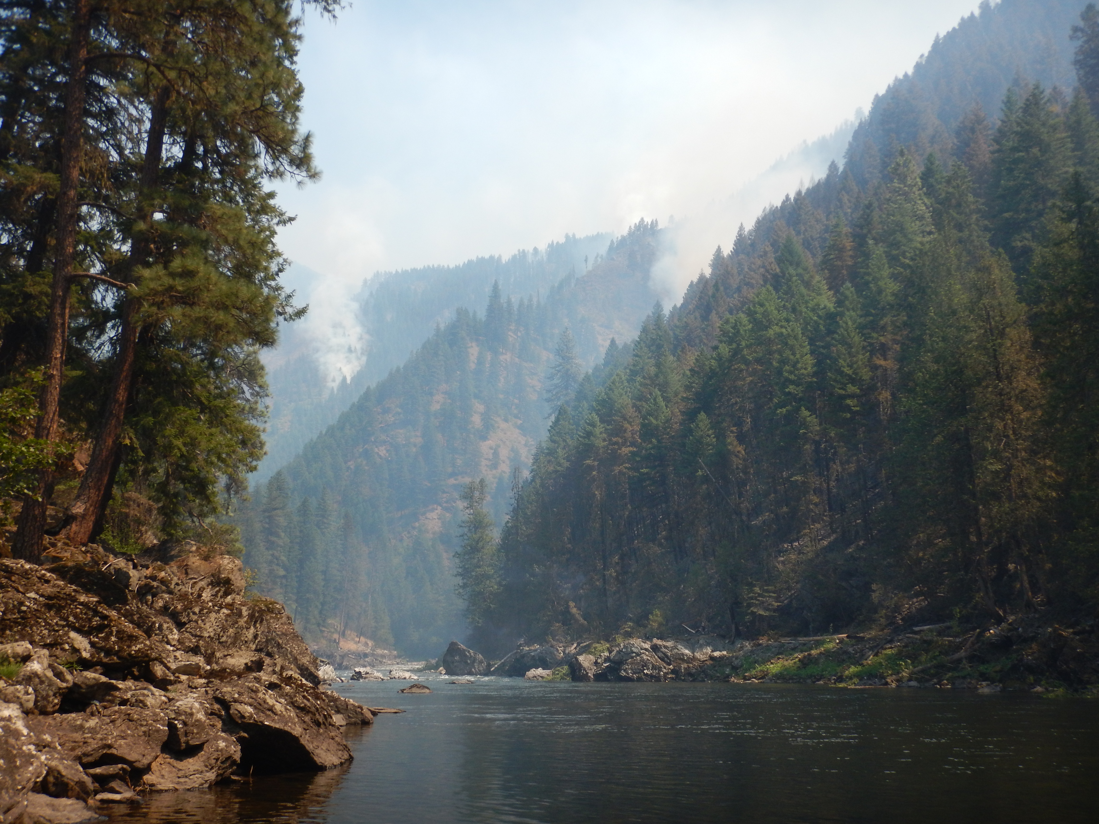 smoke from wildfire on the Selway River