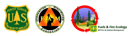 USFS, FAM, and USFS Fuels and Fire Ecology logos