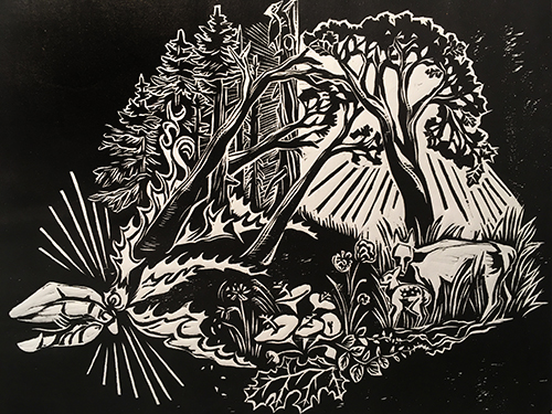 Klamath River TREX - Black Oak Woodcut print