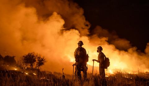 Night operations on the Pine Gulch Fire in Colorado. 