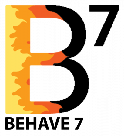 Logo for Behave version 7. A captial B with blackto dark orange to yellow stylized "burn gradient" effect, with a superscript "7" and the text "Behave 7" underneith